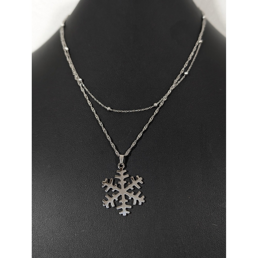Stainless Steel Snowflake Pendant‎ Necklace 20" Winter Holiday Jewelry